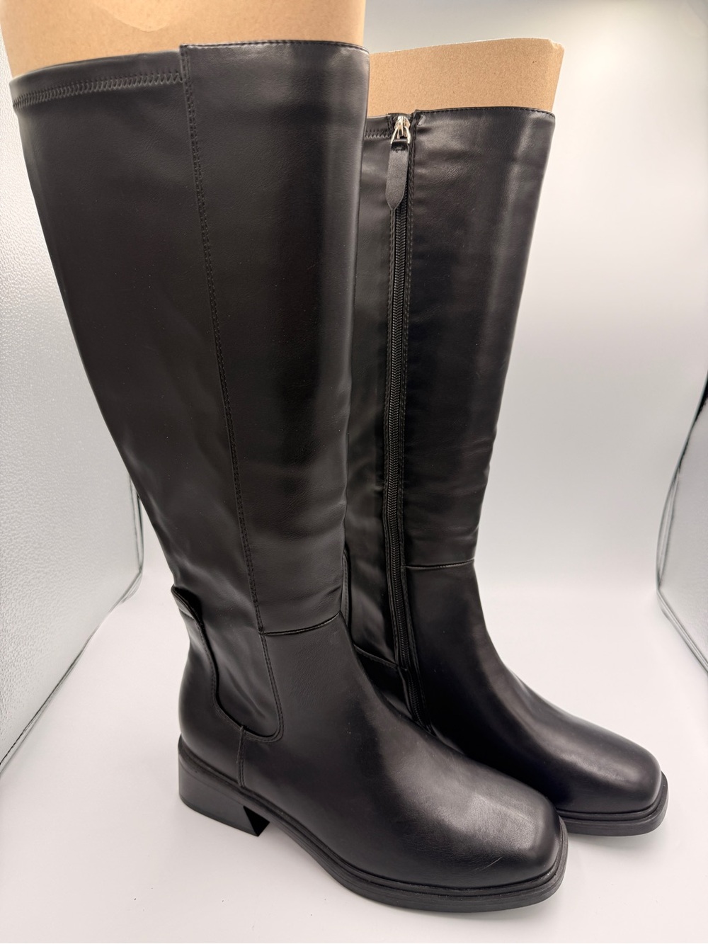 Dream Pairs Black Over-the-Knee Leather Zip Boots